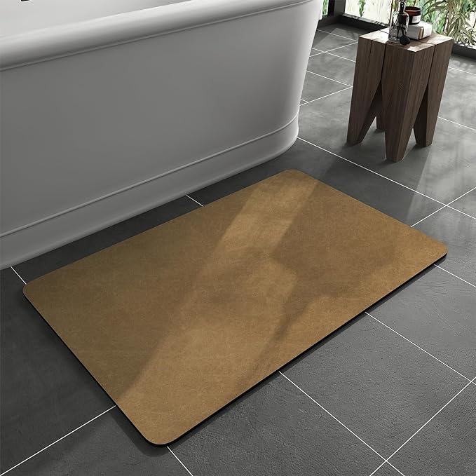MontVoo -Bath Mat Rug-Rubber Backing Non Slip Quick Dry Absorbent Thin Bathroom Rugs Fit Under Door-Faux Suede Surface Bathroom Floor Mats-Shower Rug for in Front of Bathtub Shower Camel 17"x27.5"