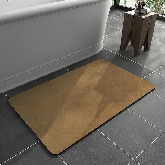 MontVoo -Bath Mat Rug-Rubber Backing Non Slip Quick Dry Absorbent Thin Bathroom Rugs Fit Under Door-Faux Suede Surface Bathroom Floor Mats-Shower Rug for in Front of Bathtub Shower Camel 17"x27.5"