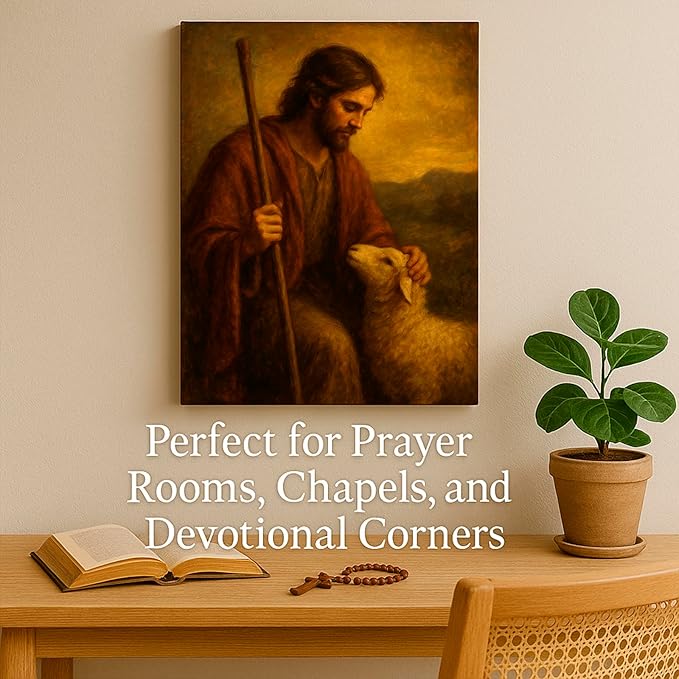 DoawBang Jesus the Good Shepherd Canvas Wall Art – 12x16” Vintage Christian Decor – Rustic Religious Artwork on Stretched Wood Frame – Faith-Based Home or Church Display – No Scripture Verses