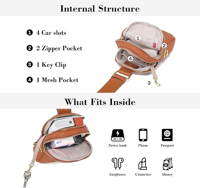 INICAT Travel Small Sling Bag Leather Crossbody Bags for Women Fanny Packs Cross Body Bag for Woman Cross Body Purses