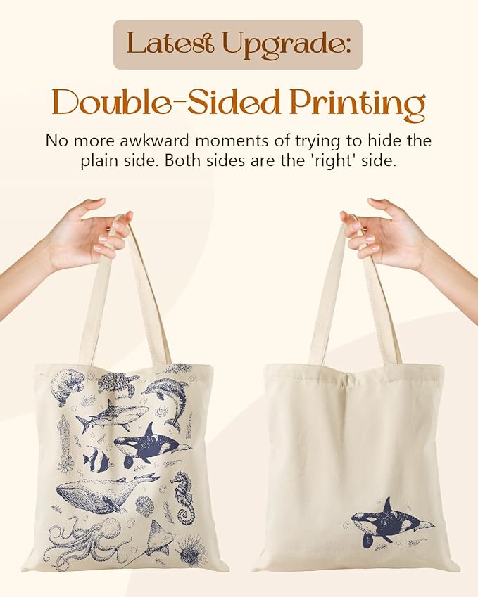 Aesthetic Tote Bag for Girls - with Magnetic Buckle and Zipper Inner Pocket for Women Lady Canvas Cotton Tote Bag