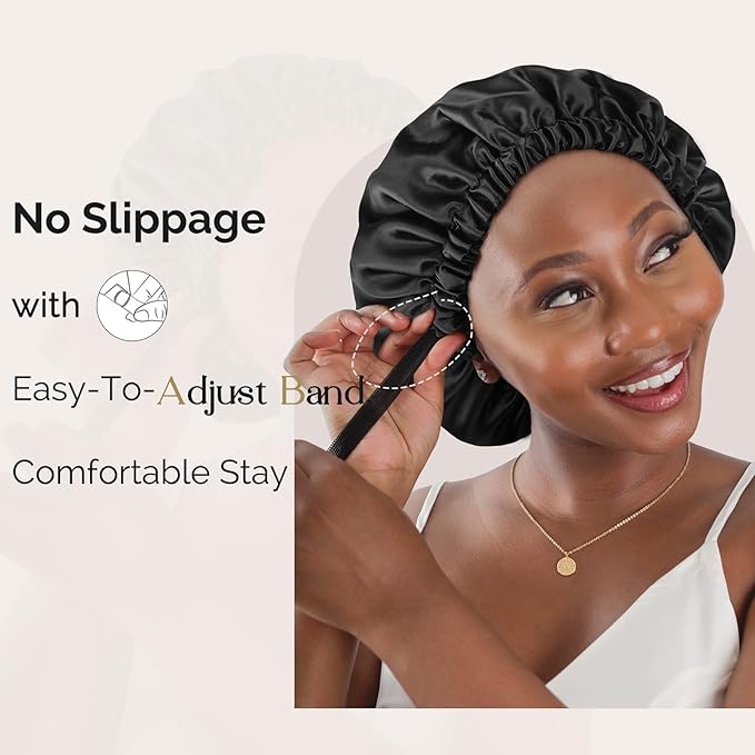 YANIBEST Adjustable Silk Bonnet Double Layer Satin Bonnet Hair Bonnet for Sleeping Bonnets for Women Hats Curly Natural Hair, Bold Cheetah