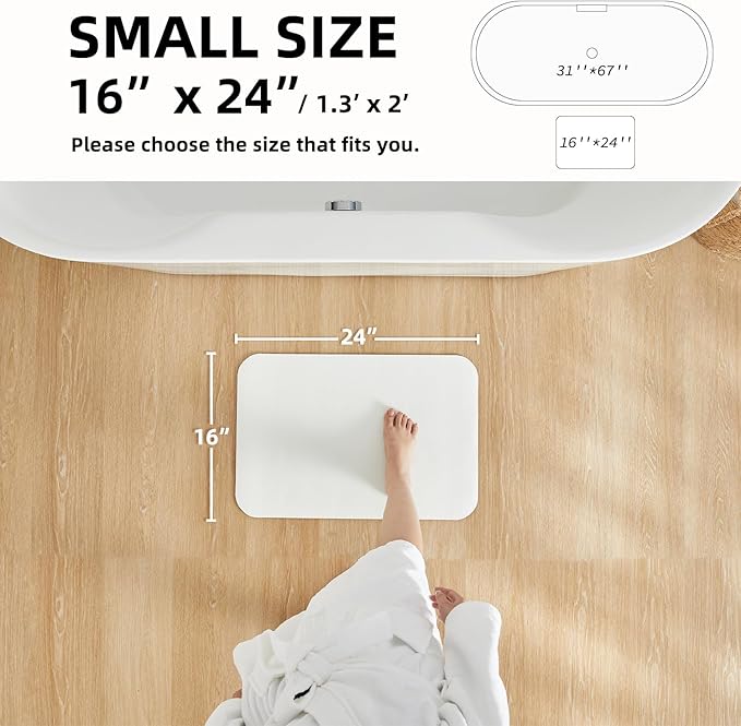 White Bath Mat, Bathroom Rugs Non Slip Washable Thin Absorbent Quick Dry Bath Mat Fits Under Door Bathroom Floor Mat Perfect for Bath, Shower, or Sink 16"x24" White