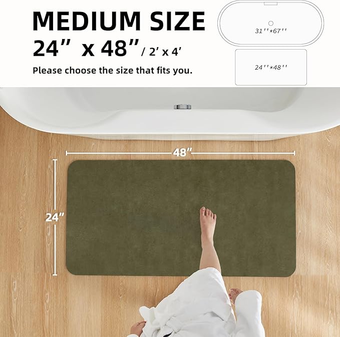 Bathroom Mat Quick Dry, Bathroom Rugs Non Slip Washable Thin Absorbent Bath Mat Fits Under Door Bathroom Floor Mat Perfect for Bath, Shower, or Sink 24"x48" Sage Green