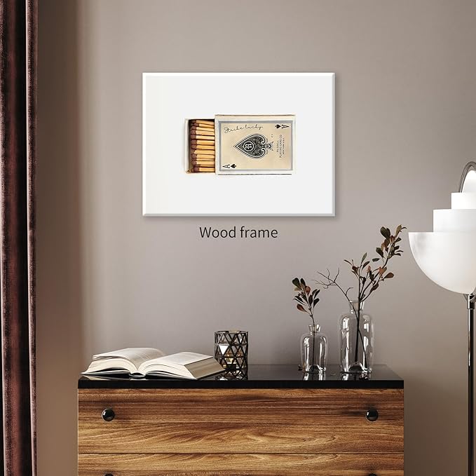 Retro Matches Poker Canvas Posters Vintage Ace of Spades Playing Cards Matchbox Wall Art 08x10 inch Framed Trendy Preppy Wall Decor Funky Aesthetic Prints for Living Room