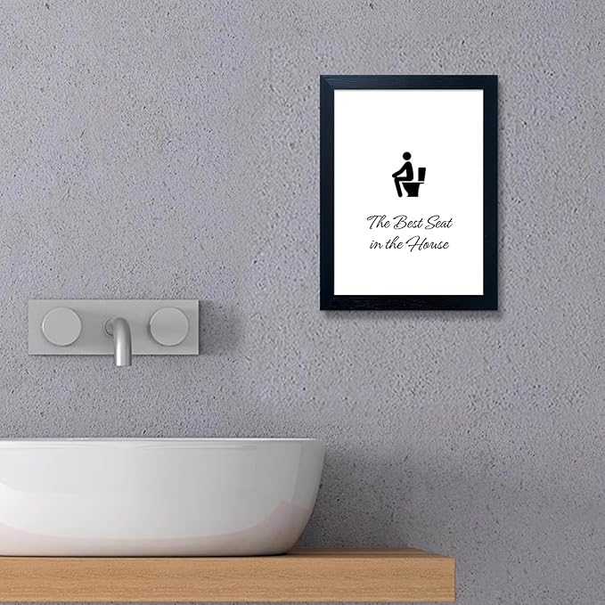 Black & White Bathroom Wall Art: Framed Quote, Trendy Design, Restroom Decor