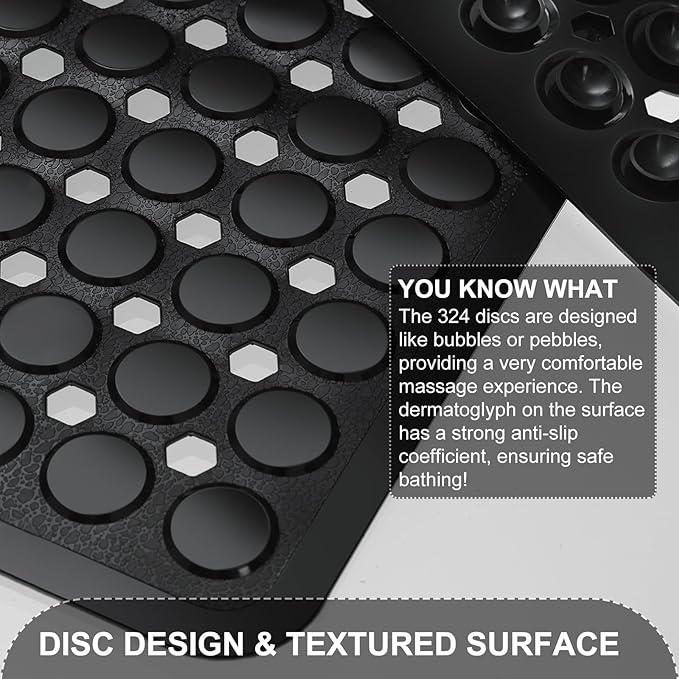 Bath Mat for Tub & Shower, Non Slip Soft Bathmat with Suction Cups & Drain Holes, Machine Washable Bathtub Floor Liner Mats for Bathroom, 35x16 Inch, Black