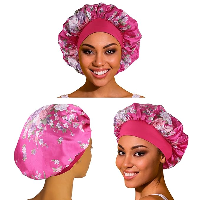 3 Pack Satin Bonnet Silk Hair Bonnet for Sleeping, Sleep Bonnets for Women Large Wide Soft Band Sleep Cap for Curly Hair Braids