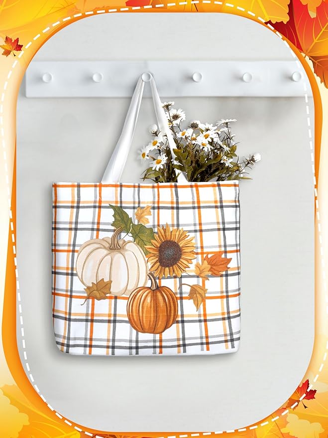 Bencailor 2 Pcs Fall Canvas Tote Bag Thanksgiving Pumpkin Maple Leaf Tote Pouch Cute Aesthetic Reusable Grocery Bag for Women