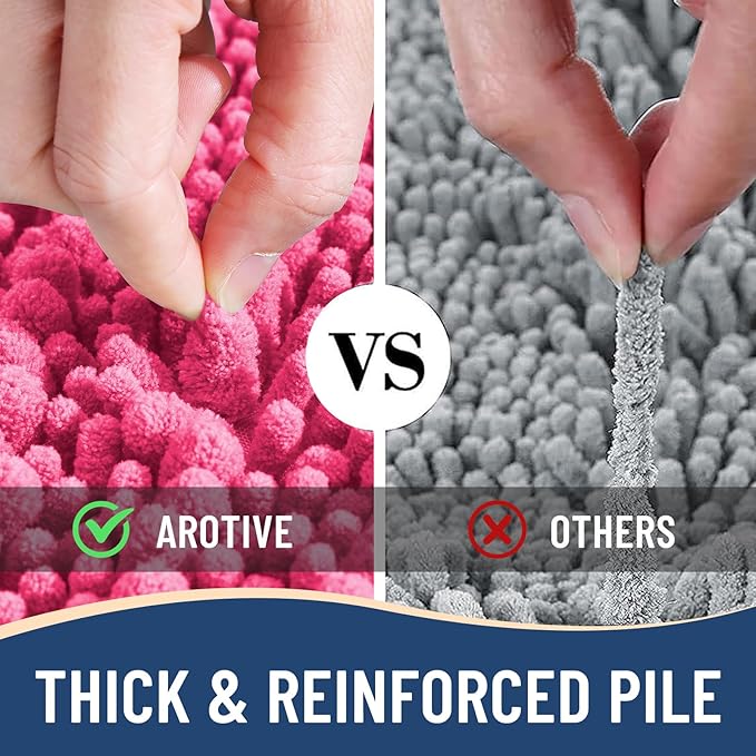 Arotive Luxury Chenille Bathroom Rug Mat, Extra Soft Thick Absorbent Shaggy Bath Rugs, Non-Slip Machine Wash Dry, Plush Bath Mats for Bathroom, Shower and Tub, 30x17, Deep Pink