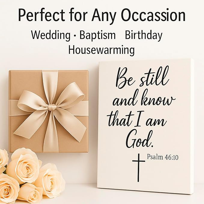 DoawBang “Be Still and Know” Psalm 46:10 Canvas Wall Art – 12x16 Inch Minimalist Bible Verse Scripture Print – Christian Decor for Prayer Room, Bedroom, Living Room or Office