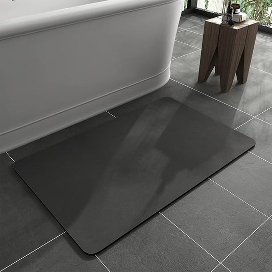 MontVoo -Bath Mat Rug-Rubber Backing Non Slip Quick Dry Absorbent Thin Bathroom Rugs Fit Under Door-Faux Suede Surface Bathroom Floor Mats-Shower Rug for in Front of Bathtub Shower Dark Grey 17"x27.5"