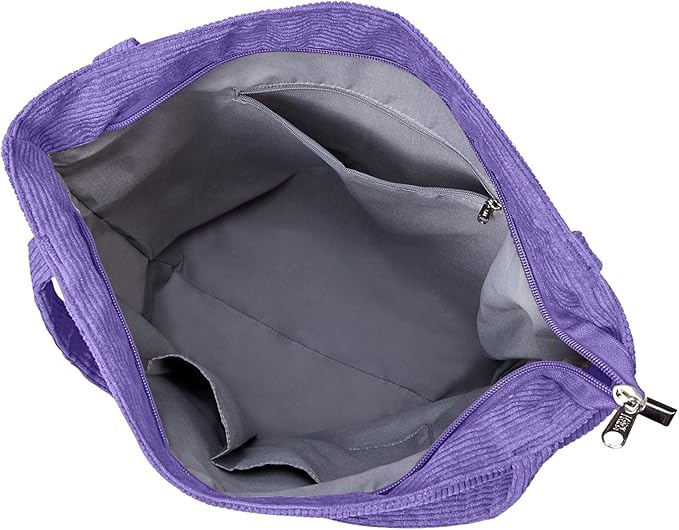 KALIDI Women Corduroy Tote Bag Zipper Casual Tote's Handbag Big Capacity Shoulder Bag with Pockets