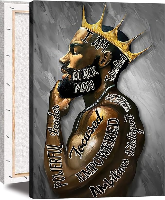 Framed African American Wall Art Man Portrait Wall Art Inspirational Black Man Motivational Quotes Afro King Poster Abstract Canvas Prints Painting Home Decor for Bedroom Living Room Ready to Hang