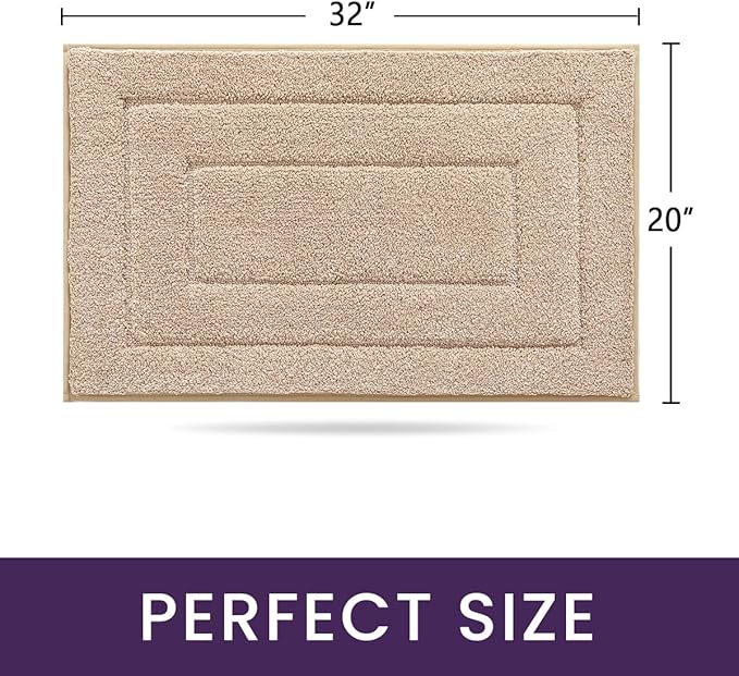 DEXI Bathroom Rug Set 2 Piece 32x20, Non Slip Washable Bath Mat for Shower Floor, Absorbent Soft Bathmat with Rubber Backing, Quick Dry Microfiber Carpet, Beige