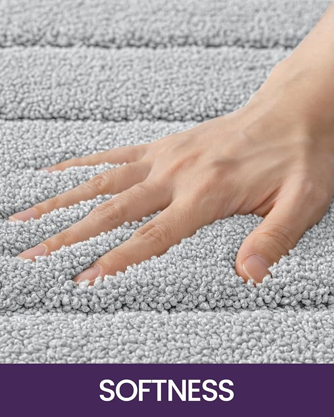 DEXI Bathroom Rug 36x24, Non Slip Washable Bath Mat for Shower Floor, Absorbent Soft Bathmat with Rubber Backing, Quick Dry Microfiber Carpet, Light Grey