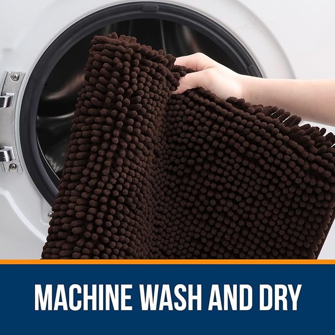 OLANLY Bathroom Rugs 45x27, Extra Soft Absorbent Chenille Bath Rugs, Rubber Backing Quick Dry, Machine Washable Bath Mats for Bathroom Floor, Tub and Shower, Home Decor Accessories, Brown