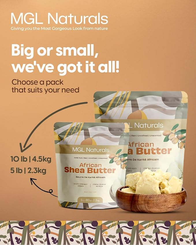 Raw African Shea Butter Ivory 5 lb, 100% Pure and Unrefined. Nourish and moisturize skin and hair. Use alone or DIY recipes. From Ghana, West Africa. (5 lb)