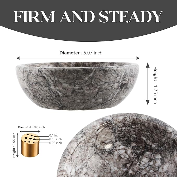 Koville Natural Marble Incense Holder, Incense Holder for Sticks with 9 Holes, Handmade Incense Burner Ash Catcher for Meditation Yoga SPA, Balsam Fir/Palo Santo/Sage/Cone (Gris Lido)