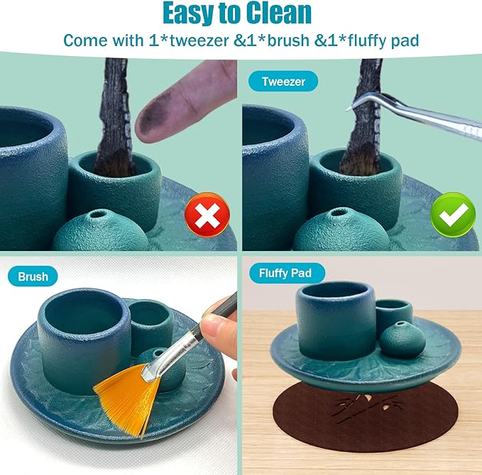 Palo Santo Holder - 4 in 1 Incense & Candle Holder - Ceramic Incense Holder Ash Catcher Tray for Meditation Room - Easy to Clean (Blue)