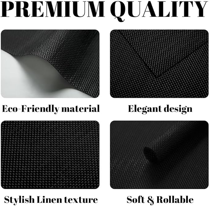 Placemats Set of 12 Vinyl/Plastic Woven Place Mats for Kitchen Table Indoor/Outdoor Washable Placemat Wipeable Dining Table Mats (Full Black,12)