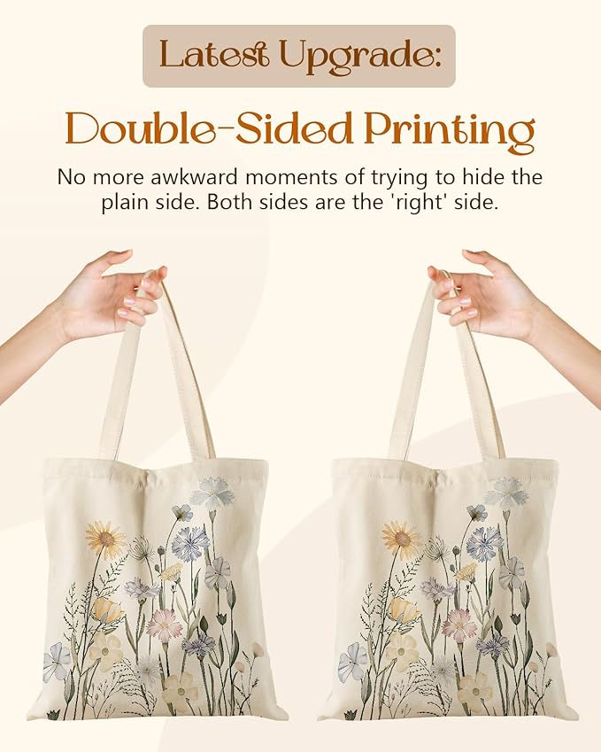 Aesthetic Tote Bag for Girls - with Magnetic Buckle and Zipper Inner Pocket for Women Lady Canvas Cotton Tote Bag