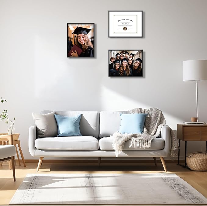 Golden State Art 14x11 Picture Frame 3 Pack - Aluminum Frames with 8.5x11 Removable Mats & Real Glass, Display 11x14 Photos or 8.5x11 Certificates - Black Gallery Wall Frames for Home Office Decor