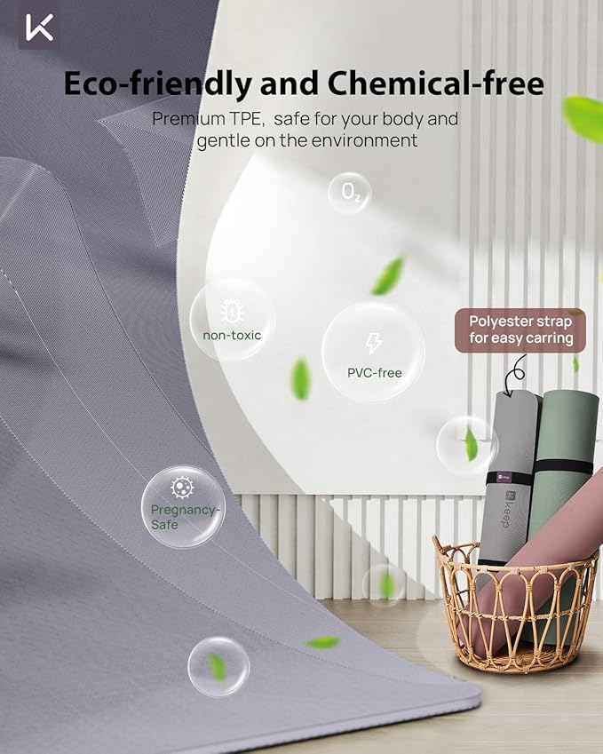 KEEP Yoga Mat, 32" Extra Wide Exercise Mat with Strap for Men and Women, 7mm Thick Double-Sided Non-Slip Eco-friendly Yoga Mat for Pilates, Workout and Fitness