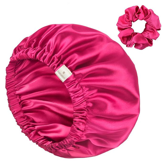 YANIBEST Adjustable Silk Bonnet Double Layer Satin Bonnet Hair Bonnet for Sleeping Bonnets for Women Hats Curly Natural Hair, Hot Pink