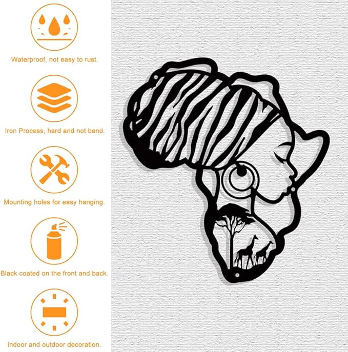 NBEADS Africa Map Metal Wall Art Decor, Matte Style Women Wall Hanging Decor Silhouette Wall Art for Home Garden Hotel Office Wall Festival Decoration Gift, 10.79×11.8 Inch