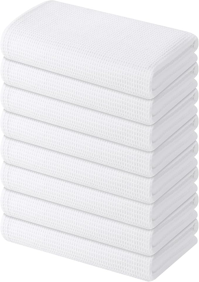 Homaxy 100% Cotton Waffle Weave Kitchen Towels - 8 Pack Soft and Absorbent Dish Towels - 16 x 26 Inches Quick Dry Hand Towels - White