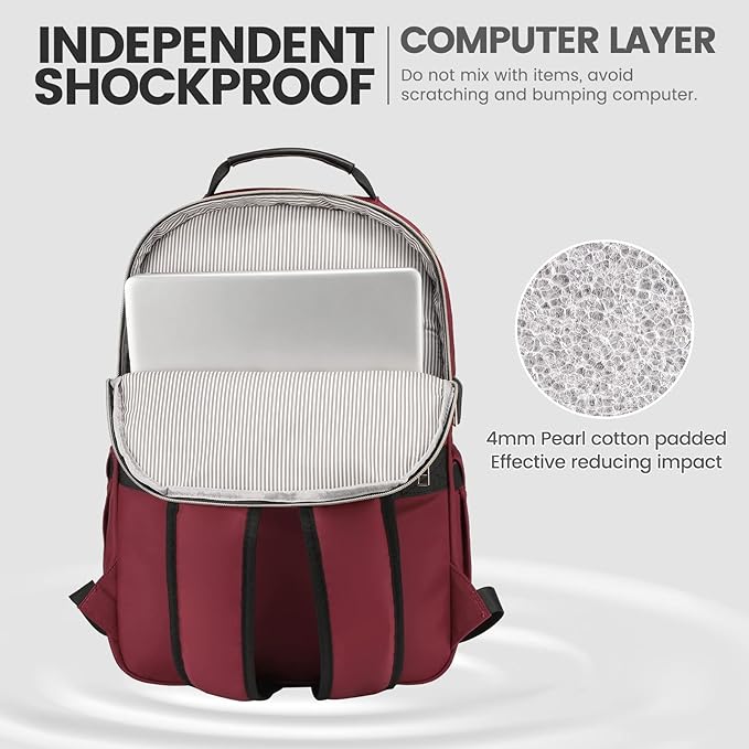 LOVEVOOK Laptop Backpack for Women 15.6 inch,Cute Womens Travel Backpack Purse,Professional Laptop Computer Bag,Waterproof Work Business College Teacher Bags Carry on Backpack with USB Port,Wine Red
