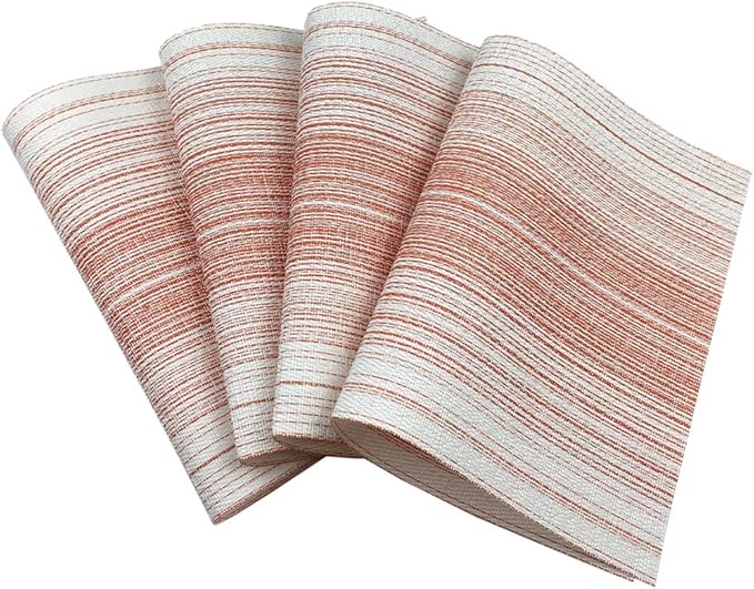 Placemat,Blending Color Durable Woven Vinyl Placemat Washable Heat-Resistant Anti-Skid Kitchen Dining Table Mats (Set of 4, Red with White)