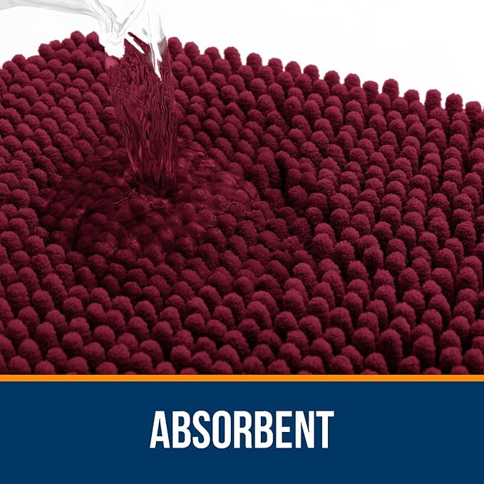 OLANLY Bathroom Rugs 47x17, Extra Soft Absorbent Chenille Bath Rugs, Rubber Backing Quick Dry, Machine Washable Bath Mats for Bathroom Floor, Tub and Shower, Home Decor Accessories, Burgundy