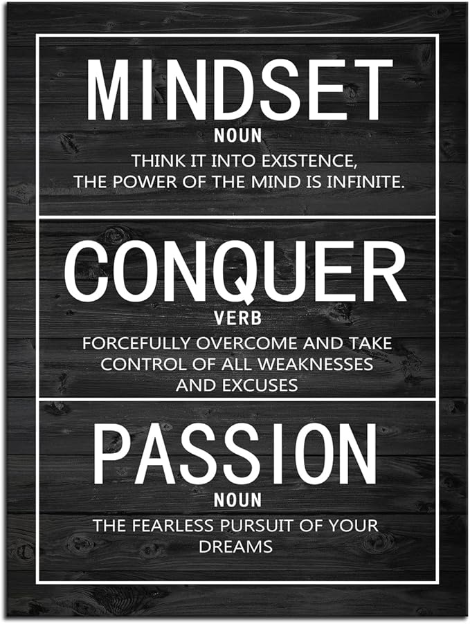 Passion Mindset Conquer Inspirational Poster Motivational Canvas Wall Art Paintings Motivation Artwork Living Room Office Prints Wall Decor Decoration Wooden Framed Ready to Hang [18''Wx 24''H]