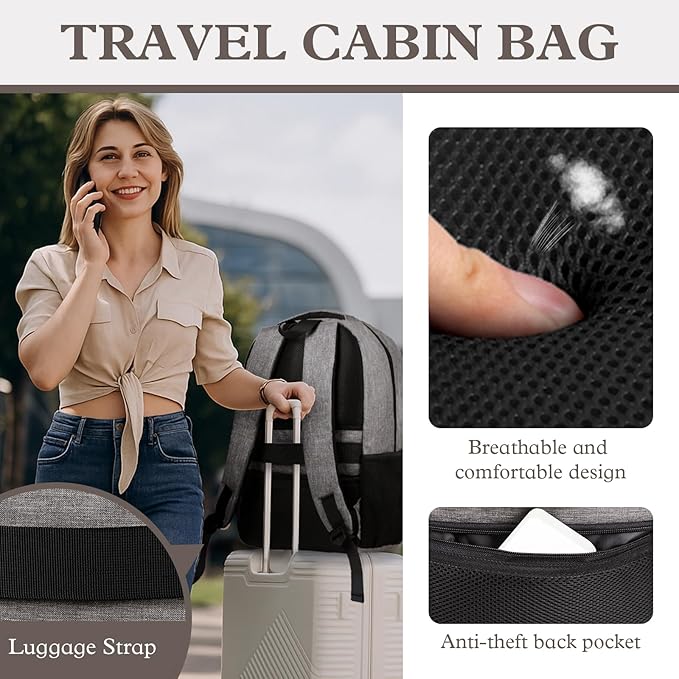 Travel Backpack, Large Travel Backpack, 17 Inch Laptop Bag, Water Resistant Durble Slim Casual Daypack College School Computer Bag Gift for Men & Women Fits 17.3 Inch Notebook, Grey