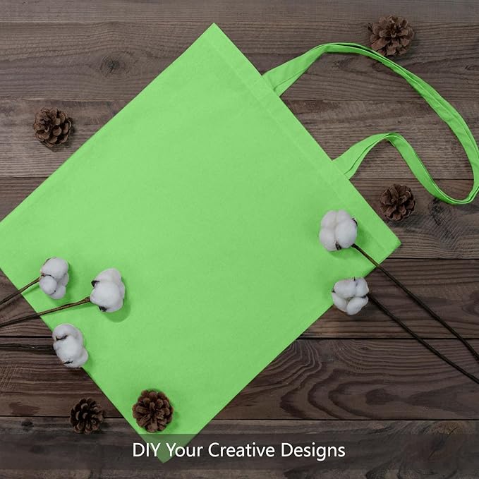 TOPDesign 6-Pack Economical 16"x15" Baby Green Cotton Tote Bags, Lightweight Medium Reusable Grocery Shopping Cloth Bags, Suitable for DIY, Advertising, Promotion, Gift, Activity