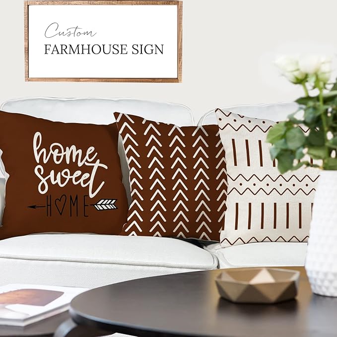 YCOLL Pillow Covers 18x18 Set of 4, Modern Sofa Throw Pillow Cover Decorative Linen Fabric Pillow Case for Couch Bed Car, Coffee