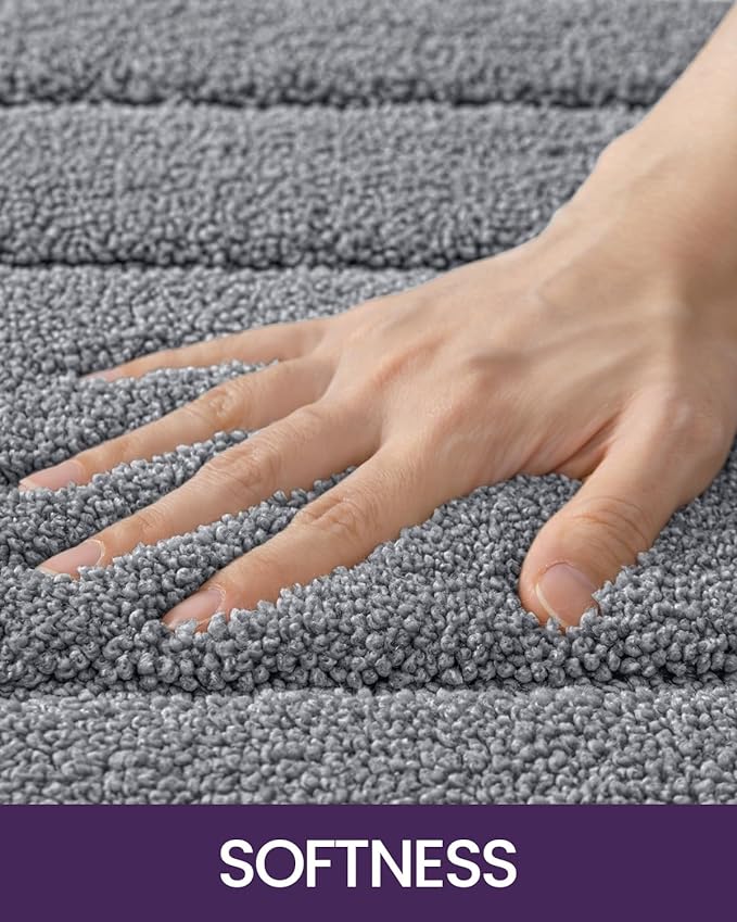 DEXI Bathroom Rug 36x24, Non Slip Washable Bath Mat for Shower Floor, Absorbent Soft Bathmat with Rubber Backing, Quick Dry Microfiber Carpet, Grey