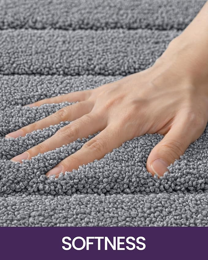 DEXI Bathroom Rug 24x16, Non Slip Washable Bath Mat for Shower Floor, Absorbent Soft Bathmat with Rubber Backing, Quick Dry Microfiber Carpet, Grey