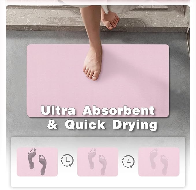 Pink Bath Mat, Bathroom Rugs Non Slip Washable Thin Absorbent Quick Dry Bath Mat Fits Under Door Bathroom Floor Mat Perfect for Bath, Shower, or Sink 24"x36" Pink