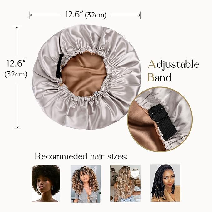 YANIBEST Adjustable Silk Bonnet Double Layer Satin Bonnet Hair Bonnet for Sleeping Bonnets for Women Hats Curly Natural Hair, Ash Grey