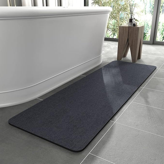 MontVoo -Bath Mat Rug-Rubber Backing Non Slip Quick Dry Absorbent Thin Bathroom Rugs Fit Under Door-Faux Suede Surface Bathroom Floor Mats-Shower Rug for in Front of Bathtub Shower Navy 17"x59"