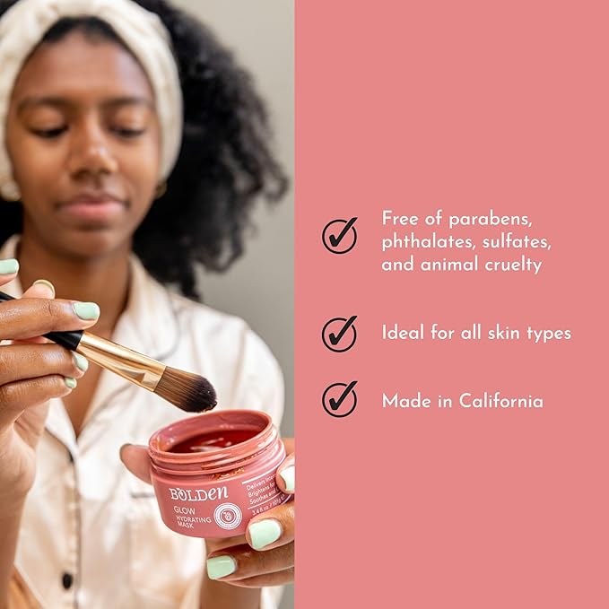 BOLDEN GLOW Hydrating Mask | Deep Moisturizing Facial Mask for Dry Skin | Gently Hydrating Hyaluronic Acid Moisturizer | Non-Comedogenic | 3.4 Fl Oz