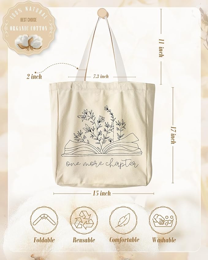 Aesthetic Heavy Canvas Tote Bag with Pocket for Women, Cloth Gusseted Totes Bag with Pattern for Shopping