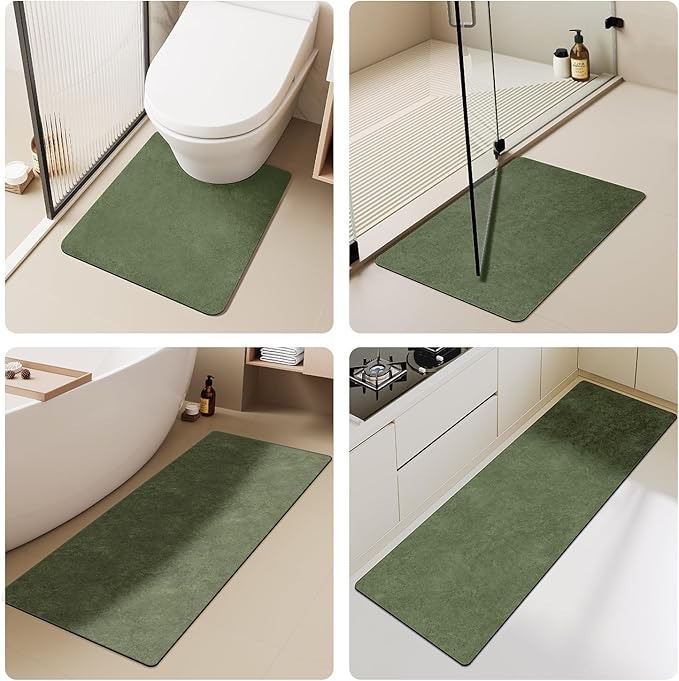 Bathroom Mat Quick Dry, Bathroom Rugs Non Slip Washable Thin Absorbent Bath Mat Fits Under Door Bathroom Floor Mat Perfect for Bath, Shower, or Sink 20"x30" Sage Green