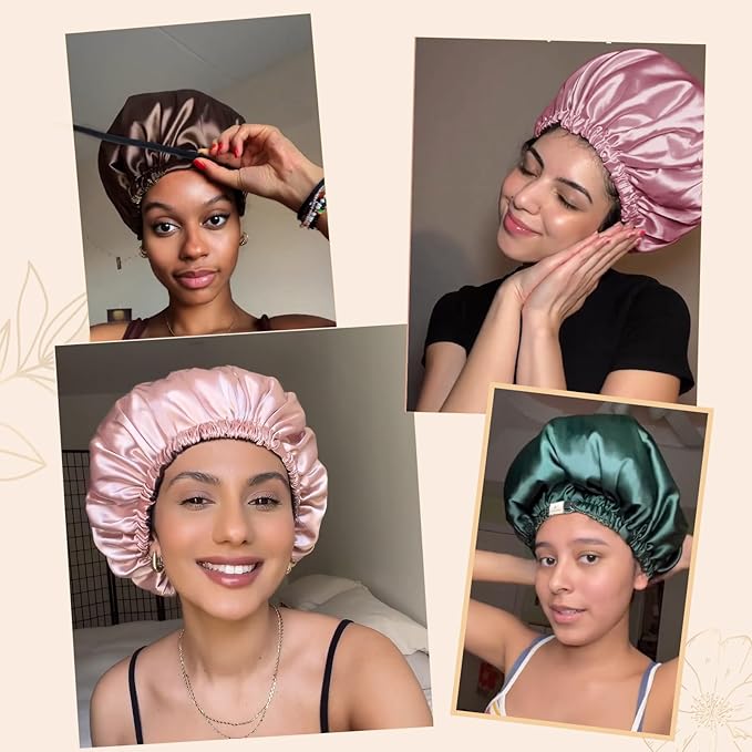 YANIBEST Adjustable Silk Bonnet Double Layer Satin Bonnet Hair Bonnet for Sleeping Bonnets for Women Hats Curly Natural Hair, Brown