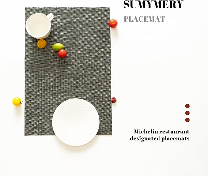 Placemats Set of 8 Vinyl/Plastic Woven Place Mats for Kitchen Table Indoor/Outdoor Washable Placemat Wipeable Dining Table Mats (Brown and Black,8)