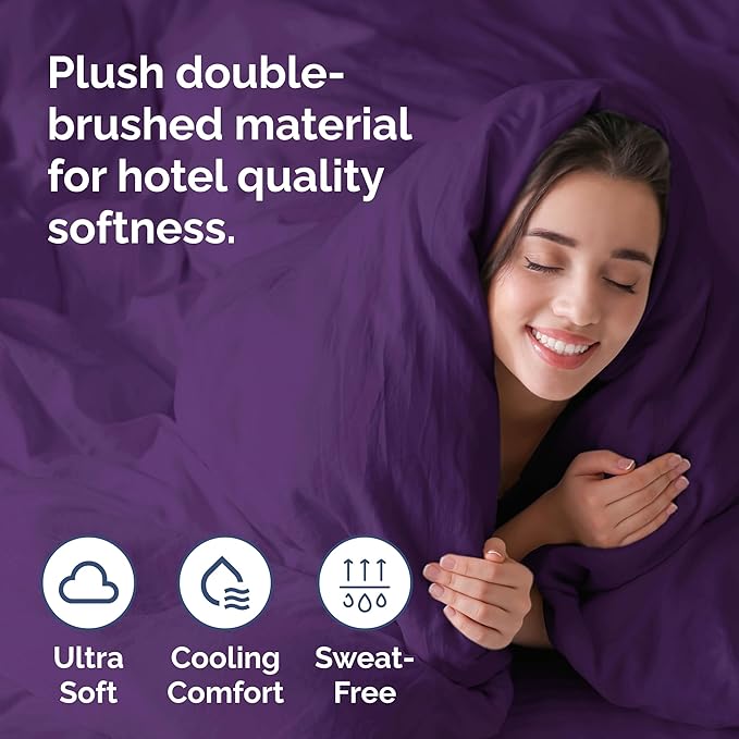 Duvet Cover Full Size Set - Extra Soft Full Size Duvet Cover 80 x 90 with 2 Pillow Shams - Hotel Luxury, Easy Care and Fade Free with Zipper Closures & Ties - Comfy, Breathable Bedding Set (Purple)