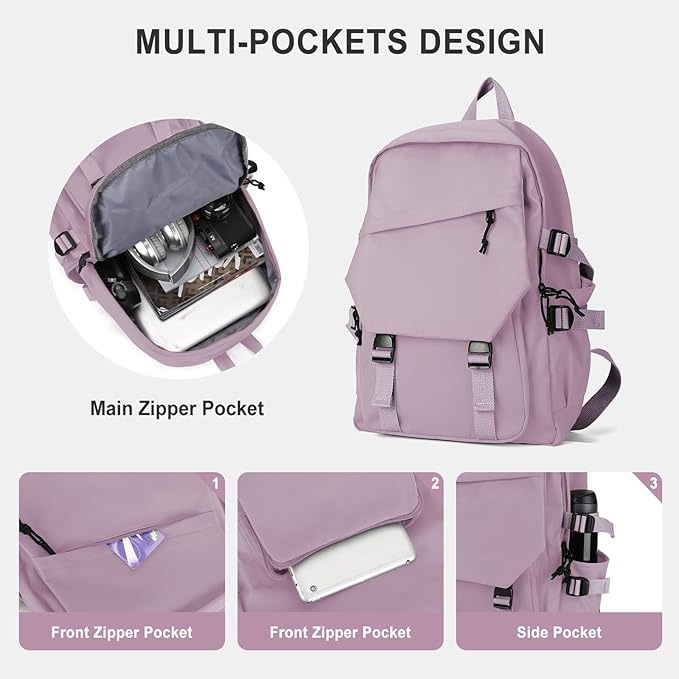coowoz College Backpack Waterproof Black College Bags For Women Lightweight Travel Rucksack Casual Daypack Laptop Backpacks For Men Women(Pink Purple)